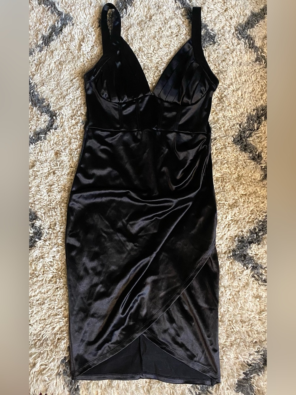 SHEIN Black Satin V-Neck Women's Dress